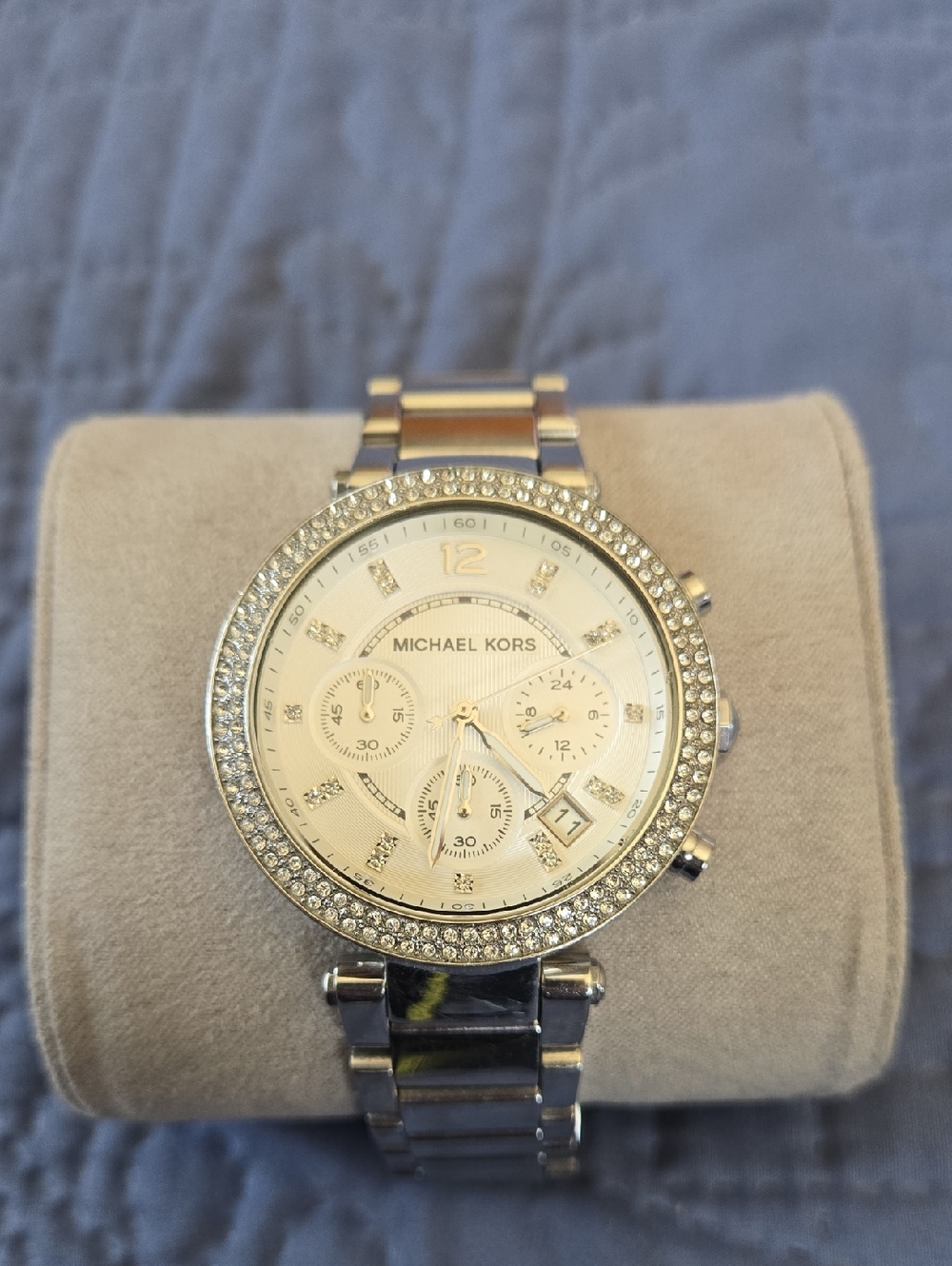 Michael Kors Silver Crystal-Trim Women's Chronograph Watch